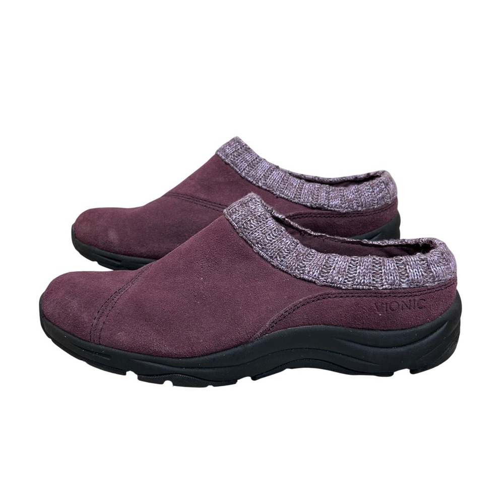 Vionic Arbor Clogs Purple 8.5 Wide Suede Knit Collar Orthotic Comfort Slip On